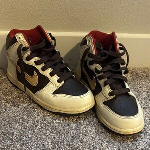 Nike Kids High-Top Sneakers - Black, Cream, and Red